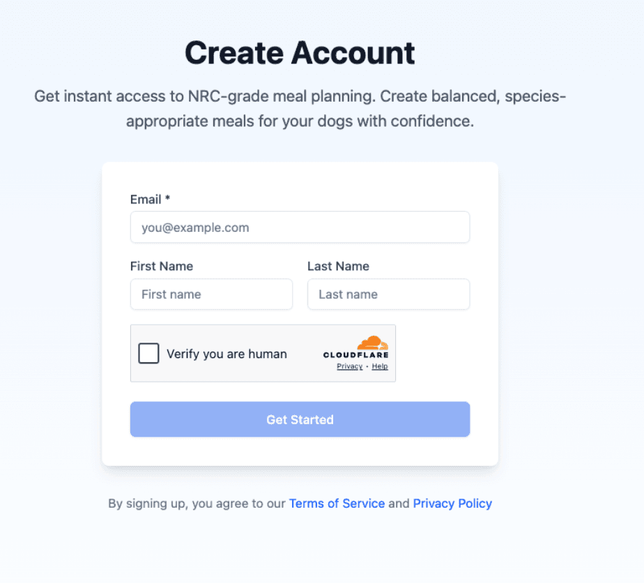 Sign-up form with name and email fields
