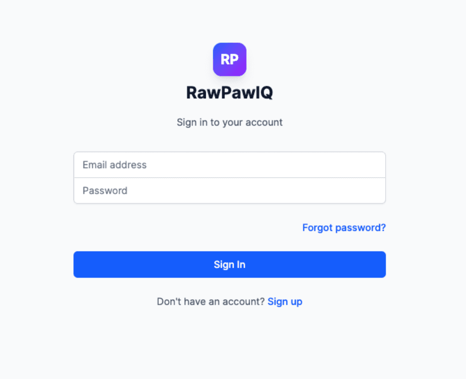 RawPawIQ login screen