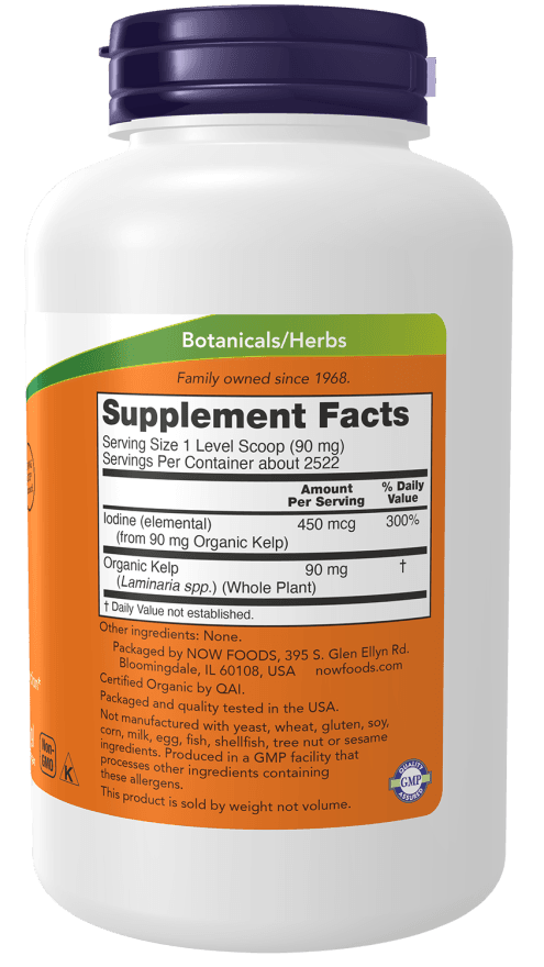 Now Foods Organic Kelp Powder label showing serving size