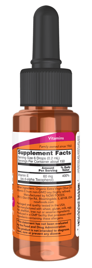 Now Foods Vitamin E Liquid product label