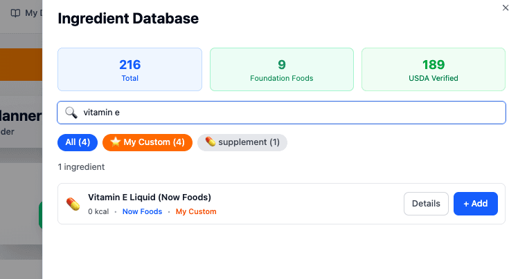 Liquid ingredient appearing in the My Custom filter