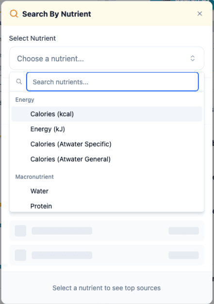 Search by Nutrient view