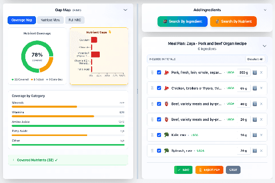Nutrient Breakdown section at the bottom of the Meal Planner