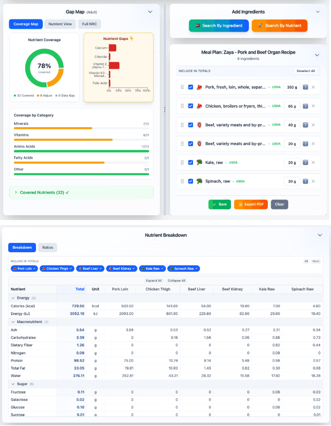 Calorie tracker updating as ingredients are added