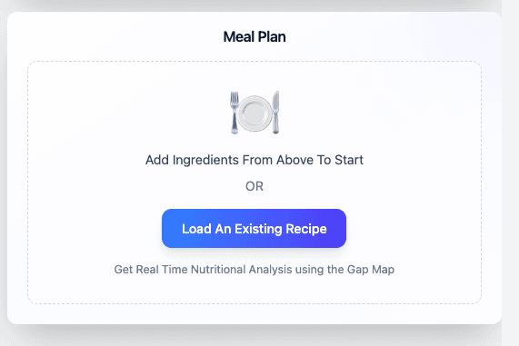 Load An Existing Recipe option in the Meal Plan area