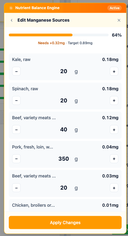 Edit These Ingredients controls with live percentage updates